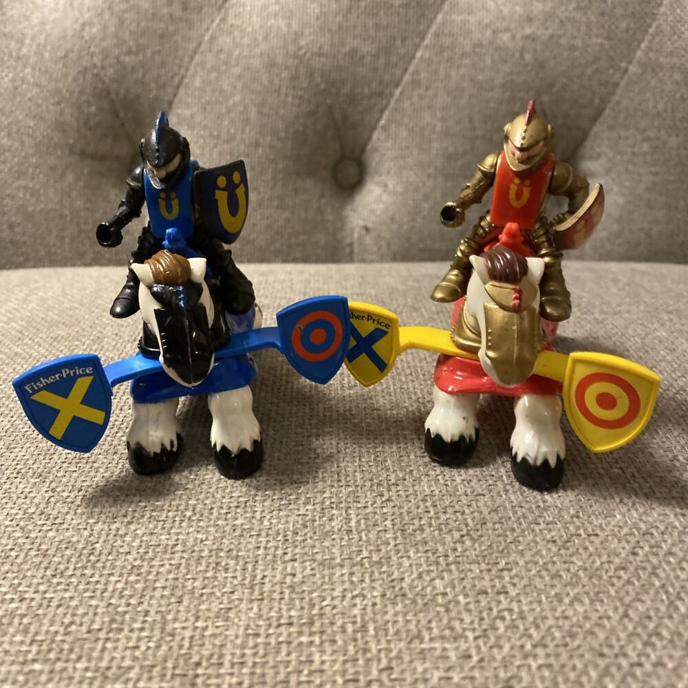 ‘94 Fisher-Price Great Adventures (2) Jousting Knights & (2) Horses Lot No Poles